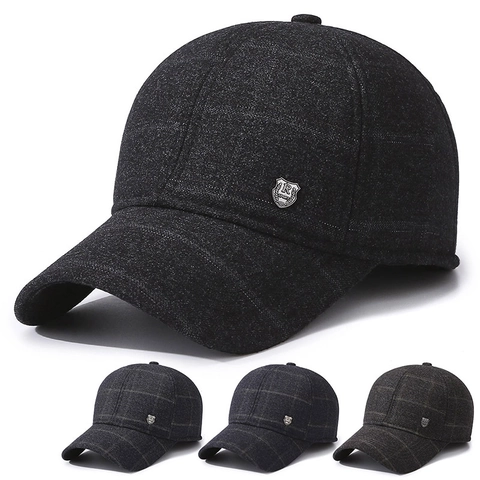 Gorra De Béisbol De Lana Para Hombre Con Orejeras Patrón De Cuadros Cálida Cortavientos Sombrero Casual Al Aire Libre