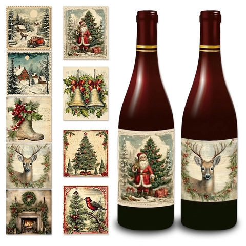 Kerst Wijnfles Stickers Labels Retro Decoratieve Feestelijke Party Gunsten Vakantie Drank Decor Papier