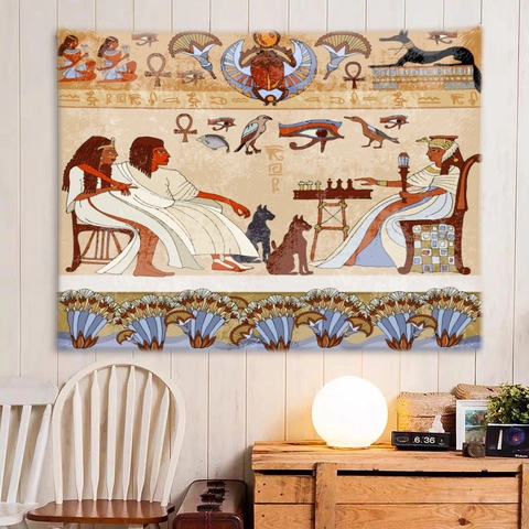 Tapiz De Pared Egipcio Antiguo Colgante De Pared Faraón Anubis Jeroglíficos Poliéster Decoración Estética Vintage Para Dormitorio Sala