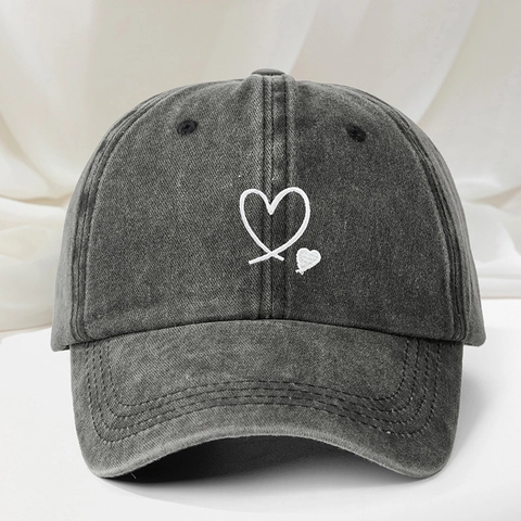Washed Cotton Baseball Cap Mit Besticktem Doppelherz Muster Vintage Sonnenschutz Verstellbarer Outdoor Hut Für Damen