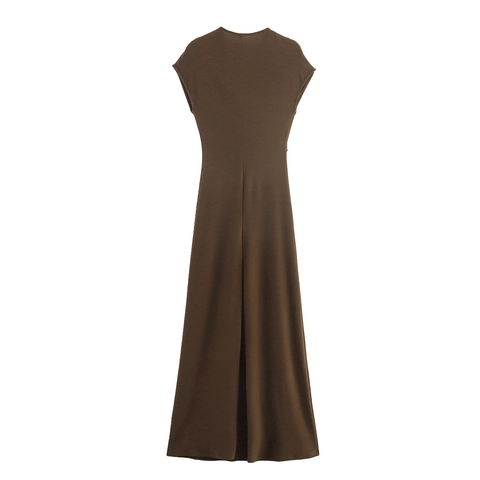 Vestito Lungo Elegante Da Donna Senza Maniche Scollo A Cappuccio Aderente In Maglia Di Poliestere Party Con Fibbia Dorata