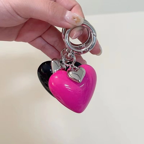 Heart Keychain Resin Large Love Bag Pendant With Small Alloy Heart Charm Korean Style Shiny Decorative For Keys And Bags