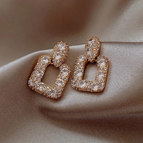 Alloy Rhinestone Geometric Square Earrings With 925 Sterling Silver Earring Post Luxury Vintage Style For Women