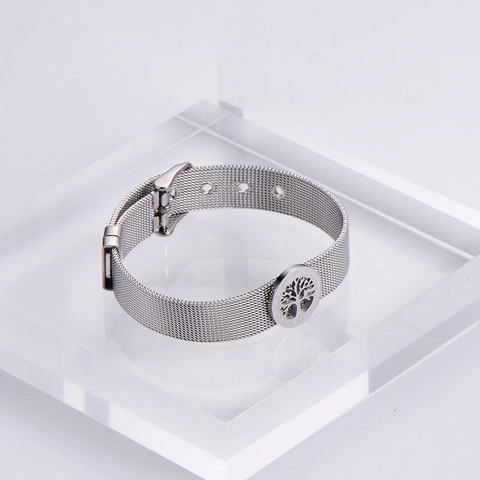 Bracciale Con Ciondolo Albero Della Vita Tondo Acciaio Inossidabile Maglia Milano Numeri Romani Gioielli Regolabili