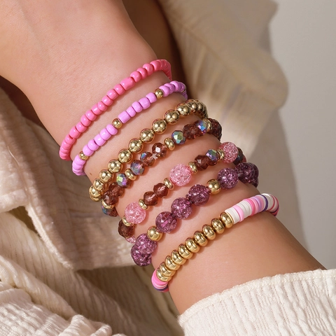 Bohemian Beaded Bracelets Stackable Acrylic Polymer Clay Alloy Resin Jewelry Geometric Trendy Multi Layered For Women