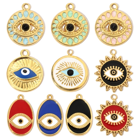Evil Eye Anhänger Edelstahl Emaille Naturstein DIY Schmuckherstellung Halskette Zubehör Französischer Retro Stil Für Frauen