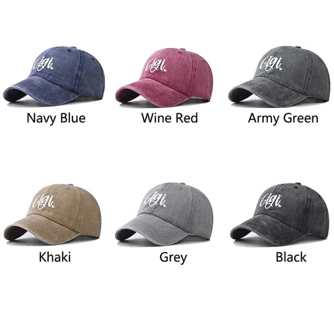 Washed Cotton Baseball Cap Mit Gigi Buchstaben Bestickung Vintage Distressed Verstellbare Outdoor Sonnenhut Unisex