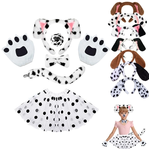 Accessori Costume Cosplay Cane Dalmata Cerchietto Orecchie Animale Peluche Papillon Coda Gonna Tutu Per Festa