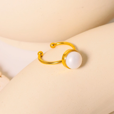 Bague Ajustable En Acier Titane Doré Pour Femme Perle D'eau Douce Naturelle Bijou De Main Élégant Et Minimaliste Cadeau