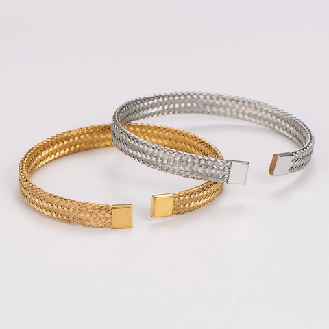 Gewebtes Mesh Manschettenarmband 304 Edelstahl Minimalistisch Offener Armreif Vielseitiger Modeschmuck Für Damen Herren