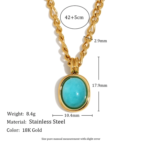 Pendant Necklace Stainless Steel 18K Gold Plated Amazonite Natural Stone Oval Vintage Minimalist For Women