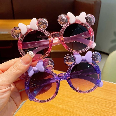 Kids Round Sunglasses Glitter PC Frame UV Protection Cartoon Ears Bowknot Cute Novelty Eyewear For Toddler Boys Girls