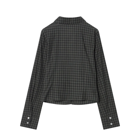 Dames Geruit Shirt Lange Mouwen Polyester Geplooide V-Hals Slim Fit Casual Elegante Top Grijs Zwart Geblokte Blouse