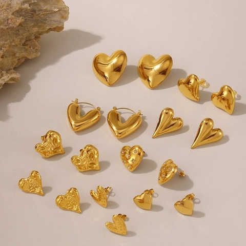 Orecchini a Bottone a Cuore in Acciaio Inossidabile di Moda Donna Semplici Strass Oro Argento Placcato Orecchini a Cuore Pendolare Gioielli Regalo