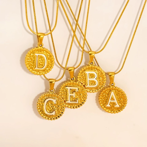 Gehamerde Ronde Alfabet Beginletter Hanger Ketting Roestvrij Staal Verguld Slangenketting Elegante Sieraden Voor Dames