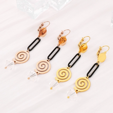 Pendientes Largos Geométricos En Espiral Acero Inoxidable Con Colgante De Cristal Estilo Minimalista Moderno Para Mujeres