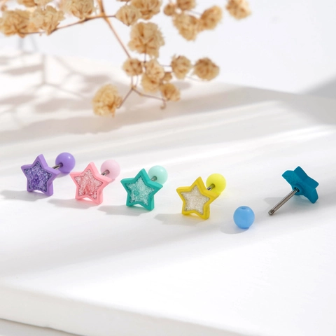 Mini Pendientes De Estrella Barra De Acero Inoxidable Cobre Zircon Brillo Colorido Moda Joyeria De Oreja Para Mujer