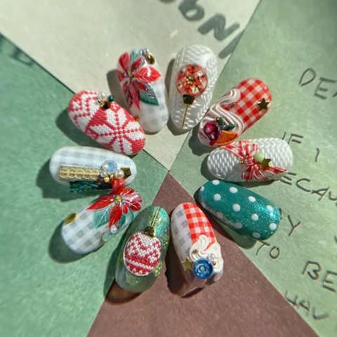 3D Embossed Nail Art Stickers Christmas Winter Sweater Pattern Snowflake Gingerbread Man DIY Manicure Decor