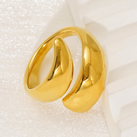 Adjustable Geometric Wrap Ring 18K Gold Plated Stainless Steel Minimalist Twisted Jewelry For Women