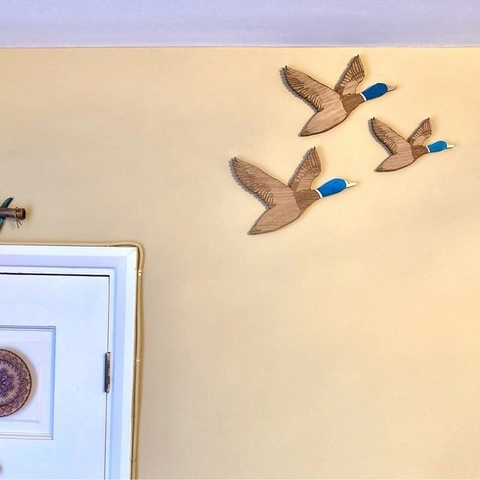 Decorazione Da Parete Anatre Volanti Arte Scultura Animale In Legno Ornamento Per Casa Ufficio Camera Da Letto Minimalista