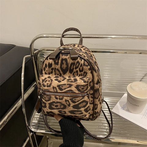 Mini Mochila Estampado De Leopardo Piel Sintética Cuero PU Chic Versátil Mochila Pequeña Para Mujeres Estilo De Nicho