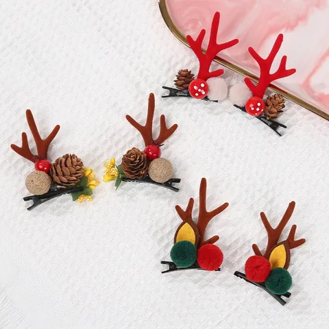 Pinzas Para El Pelo De Reno De Navidad Con Piñas Y Campanas Flocado Plástico Aleación Tocado De Fiesta Festiva