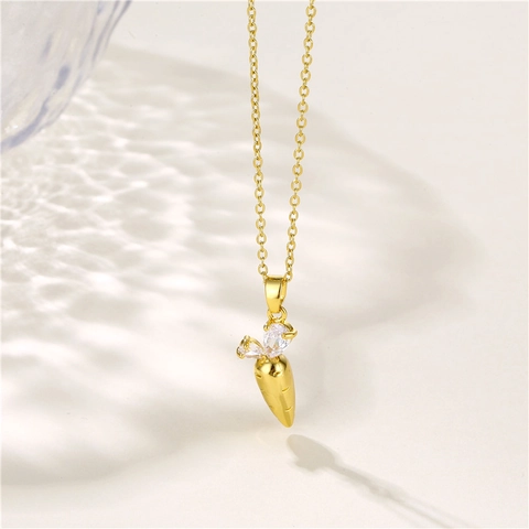 Karotte Anhänger Halskette Edelstahl Vergoldet Zirkon Klein Süß Minimalistisch Schmuck Für Frauen Mädchen