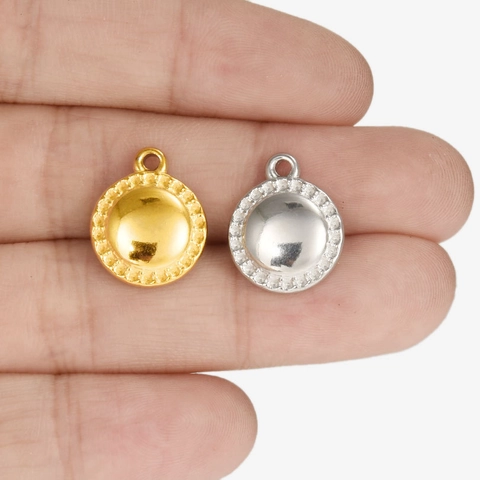 Ciondolo Rotondo Charm Acciaio Inossidabile 304 Bordo Perlato Strutturato Cupola Liscia Accessori Per Creazione Gioielli DIY