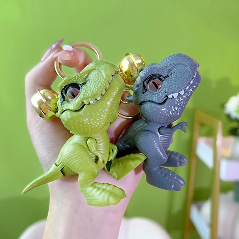 Cartoon Dinosaurus T-Rex Sleutelhanger Kunststof Bijtende Hand Actie Speelgoed Rugzak Hanger Met Metalen Ring En Bel