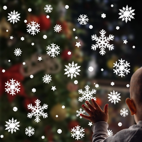 Christmas Snowflake Window Stickers Static Clings PVC White Winter Decals For Glass Holiday Party Decor