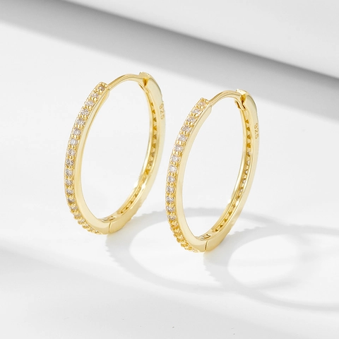 Micro Pave Zircon Hoop Earrings With 925 Sterling Silver Earring Post Round Geometric Minimalist Fashion Jewelry For Women