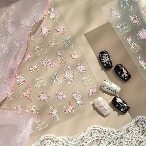 Laser Holographic Butterfly Floral Nail Art Stickers Aurora Thin Adhesive Decals For DIY Manicure Elegant Nail Decoration