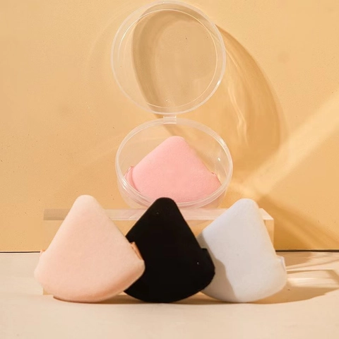 Houppettes Triangulaires Éponge De Flocage En Velours Doux Pour Poudre Libre Outils De Maquillage Avec Ruban