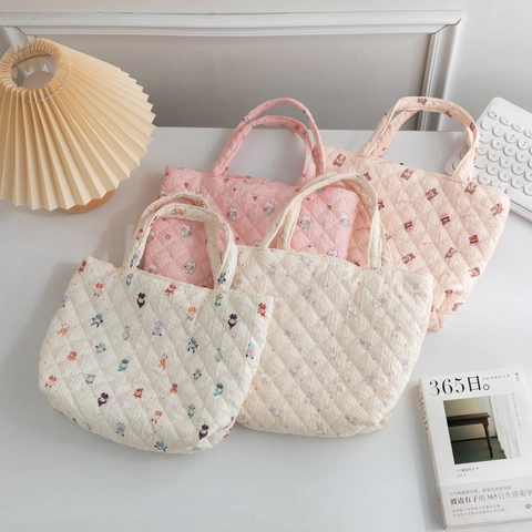 Borsa A Mano Trapuntata Con Stampa Orso Coniglio Borsa Tote In Tessuto Carina Stile Ins Per Donne Studenti