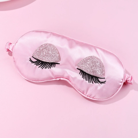 Imitation Satin Sleeping Eye Mask Sequin Long Eyelash Design Blackout Sleep Cover Pink Satin Travel Rest For Women Cute