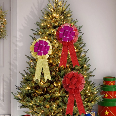 Adornos De Lazos De Navidad Grandes Malla Con Purpurina Brillante Para Árbol Escalera Decoración De Fiesta Festiva