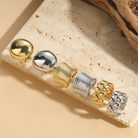 Minimalistische Kupfer Offene Ringe Für Damen Herz Gitter Oval Geometrisch Verstellbar Poliert Gold Silber Mode Schmuck Fingerring