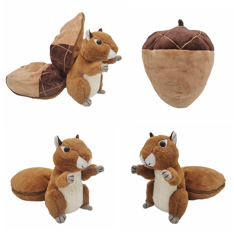 Squirrel Plush Toy Reversible Acorn Soft Short Plush Transformable Animal Stuffed Doll Gift For Kids Boys Girls Brown