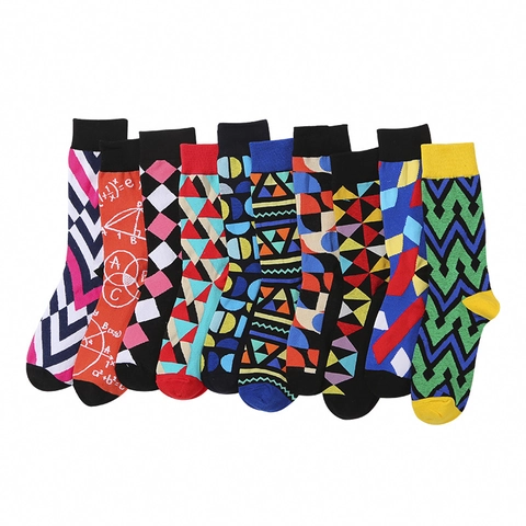Crew Socken Baumwollmischung Geometrisches Muster Mathematische Formel Patchwork Atmungsaktiv Weich Elastisch Trendy Unisex Strumpfwaren