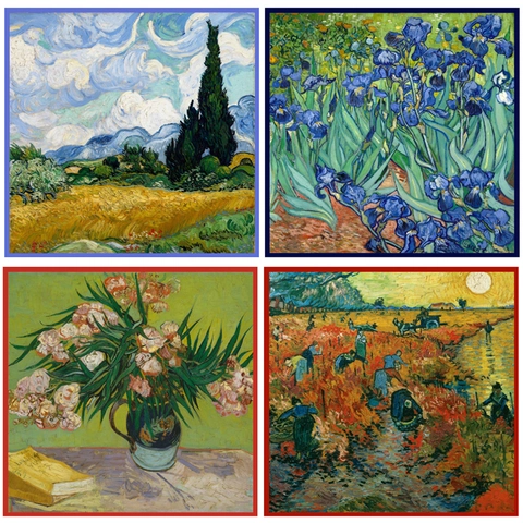 Van Gogh Oil Painting Series Satin Square Scarf For Women Vintage Artistic Floral Landscape Neck Scarf Daily Travel Accessories