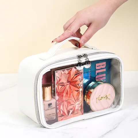 Transparente Kosmetiktasche Wasserdicht PU PVC Kulturbeutel Reise Große Kapazität Make-Up Tasche Mit Griff