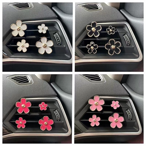 Daisy Flower Car Air Vent Fragrance Clips Alloy Enamel Aromatherapy Diffuser Interior Decoration Accessories Floral Charms