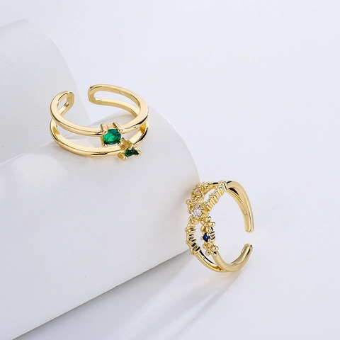 Minimalistische Gold Vergoldete Kupfer Offene Ringe Für Frauen Geometrische Doppelschicht Zirkon Blume Verstellbar