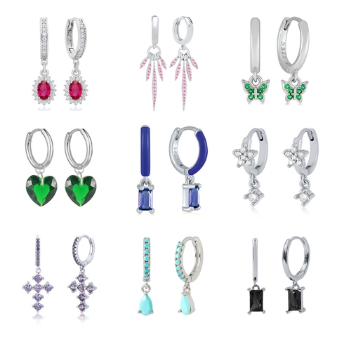 Orecchini A Cerchio Con Perno In Argento Zirconi Colorati Geometrici Farfalla Cuore Croce Donna Stile INS Gioielli