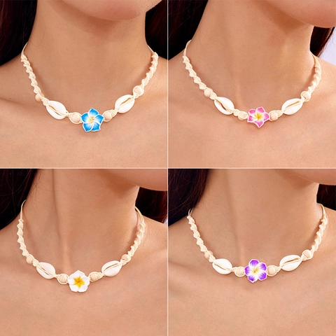 Handgefertigte Plumeria Muschel Gewebte Halskette Verstellbare Choker Sommer Strand Urlaub Schmuck Für Frauen