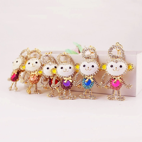 Scintillante Portachiavi a Forma di Scimmia con Strass Carino Smalto Animale Ciondolo Borsa in Lega di Zinco Portachiavi per Donna Regalo