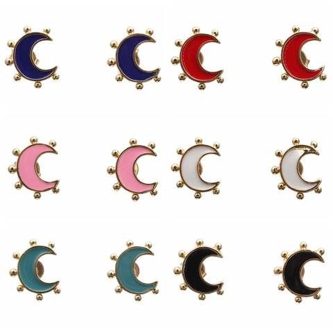 Crescent Moon Stud Earrings Copper Gold Plated Enamel With Small Beads Simple Sweet Fashion Jewelry For Women