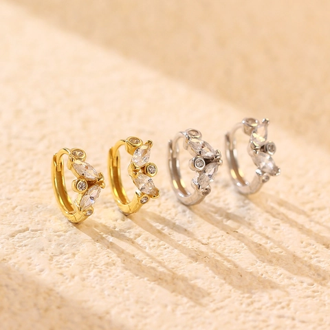 925 Sterlingsilber Strass Creolen Für Damen Marquise Geometrisch Eingelegt Gold Silber Huggie Ohrringe Schmuck