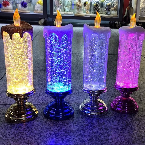 LED Candle Night Light Crystal Liquid Glitter Color Changing Modern Plastic Electronic Decorative Atmosphere Lamp