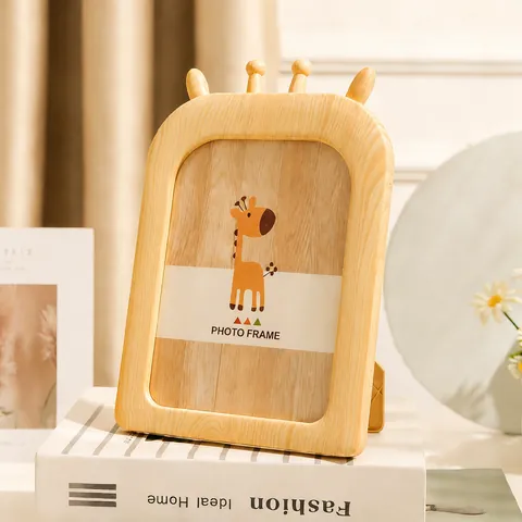 Cartoon Animal Photo Frame Plastic Wood Grain Desktop Wall Hanging Picture Holder Nordic Decor For Kids Room Nursery